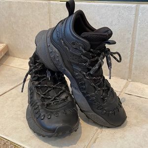 Flower Mountain Black Leather Sneakers, size 8.
